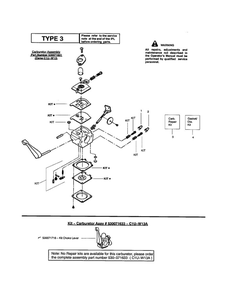 Carburetor Diagram and Parts List for GHT180 Type 3 Weed Eater Hedge Trimmer